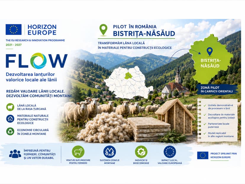 „Dezvoltarea lanțurilor valorice locale ale lânii” - proiect depus spre finanțare prin Horizon Europe pentru valorizarea lânii din rasa Țurcană și dezvoltarea economiei circulare în zonele montane. România propune un proiect pilot inovator în județul Bistrița-Năsăud. – 1